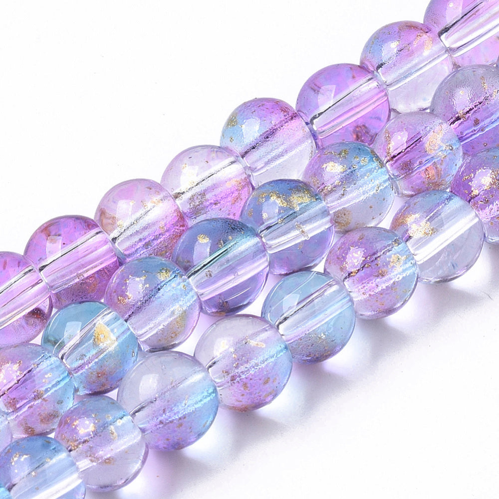 6mm Light Purple Glitter Glass Beads