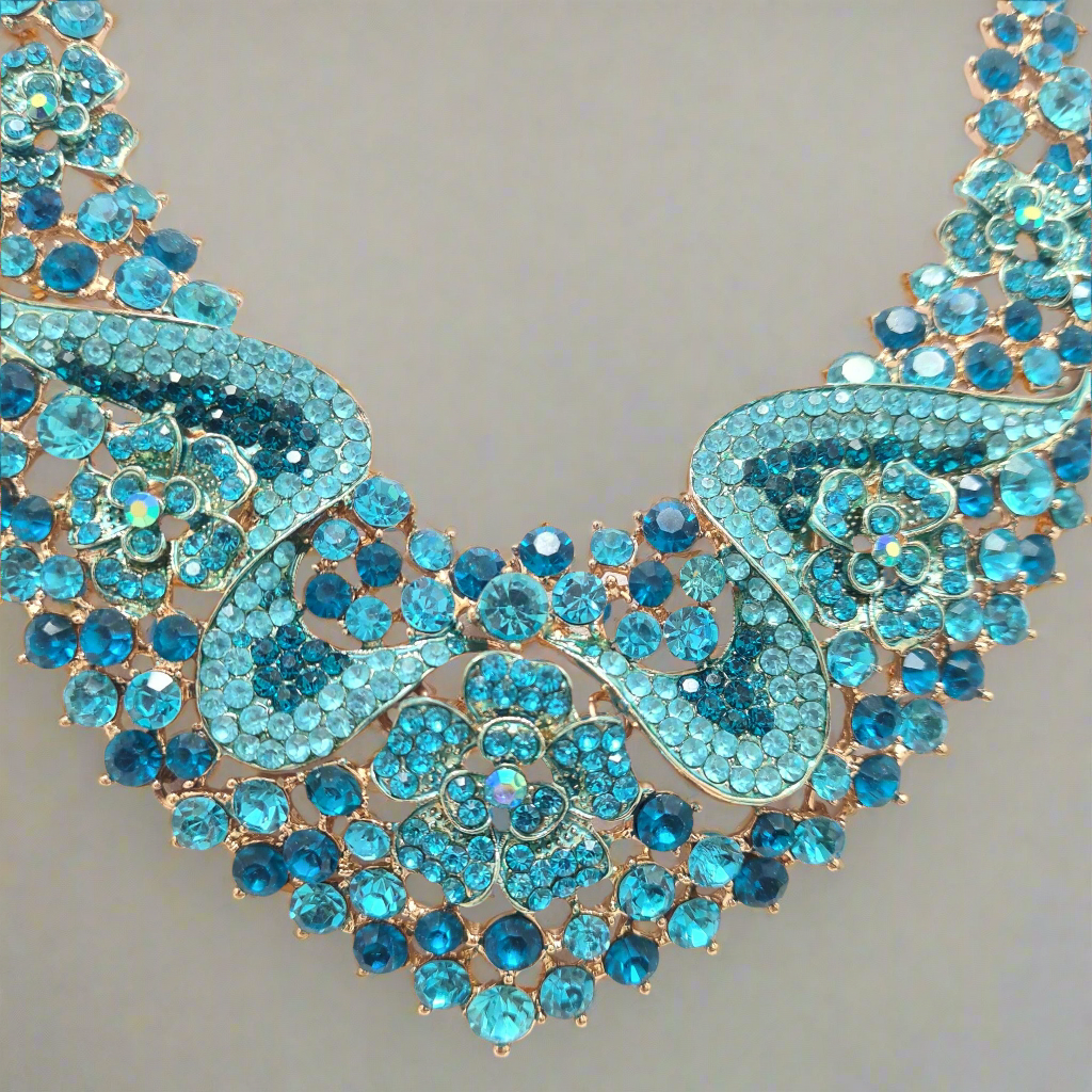 Blue Rhinestone Necklace Set