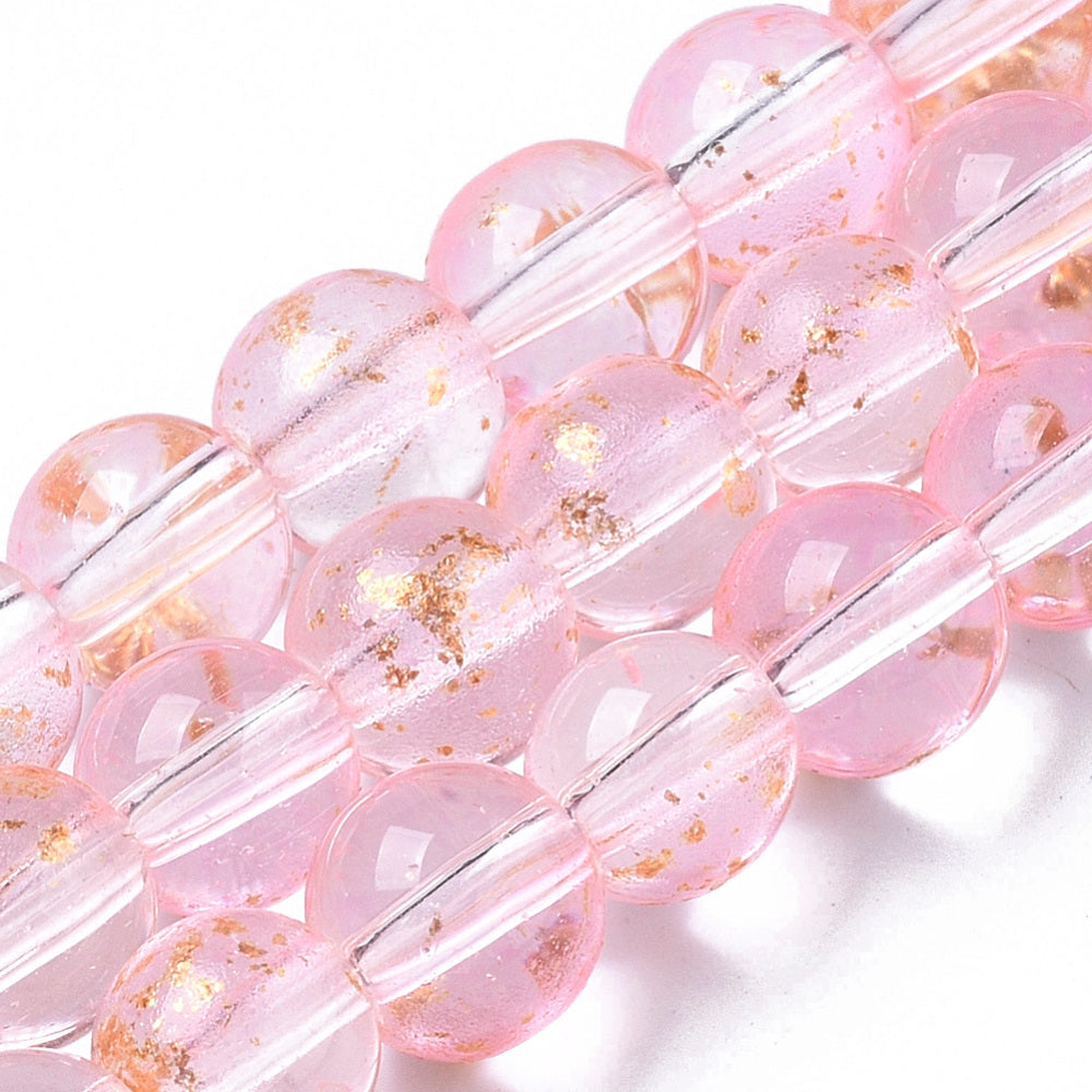 6mm Pink Glitter Glass Beads