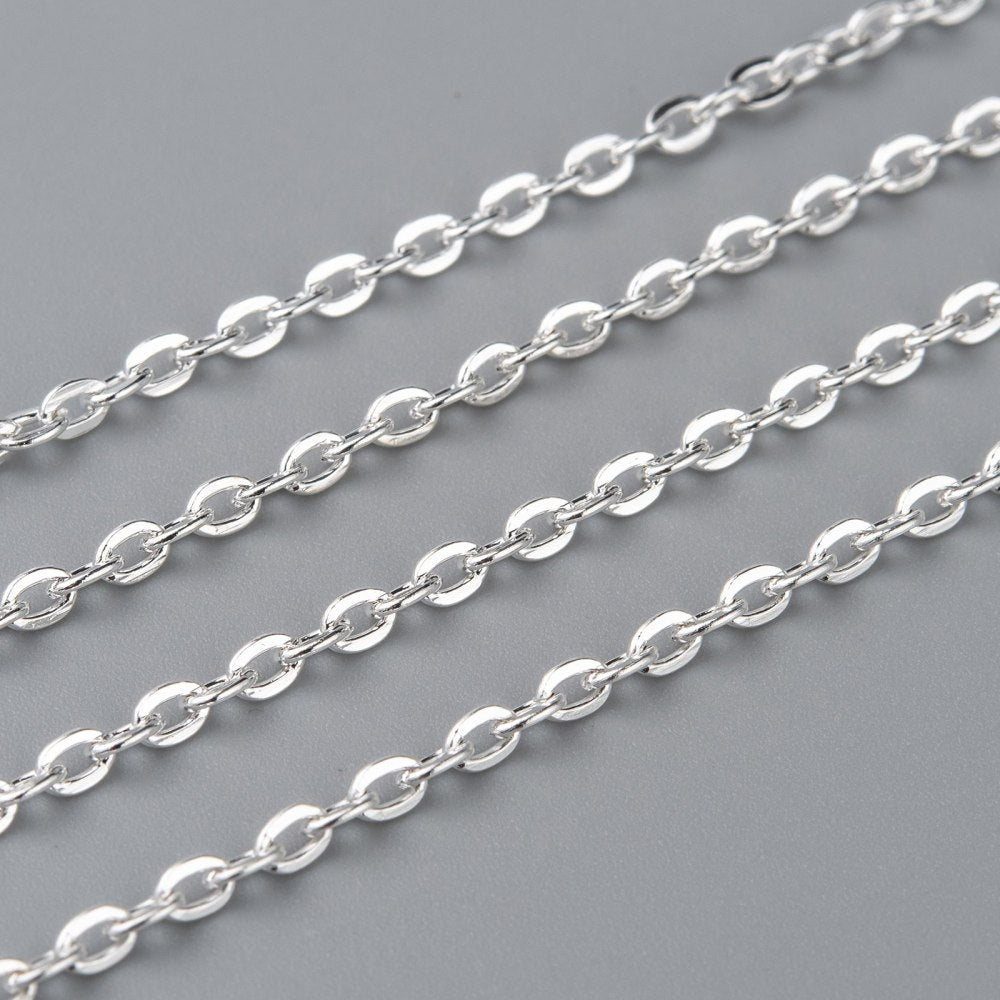 1M Silver Flat Oval Cable Chain