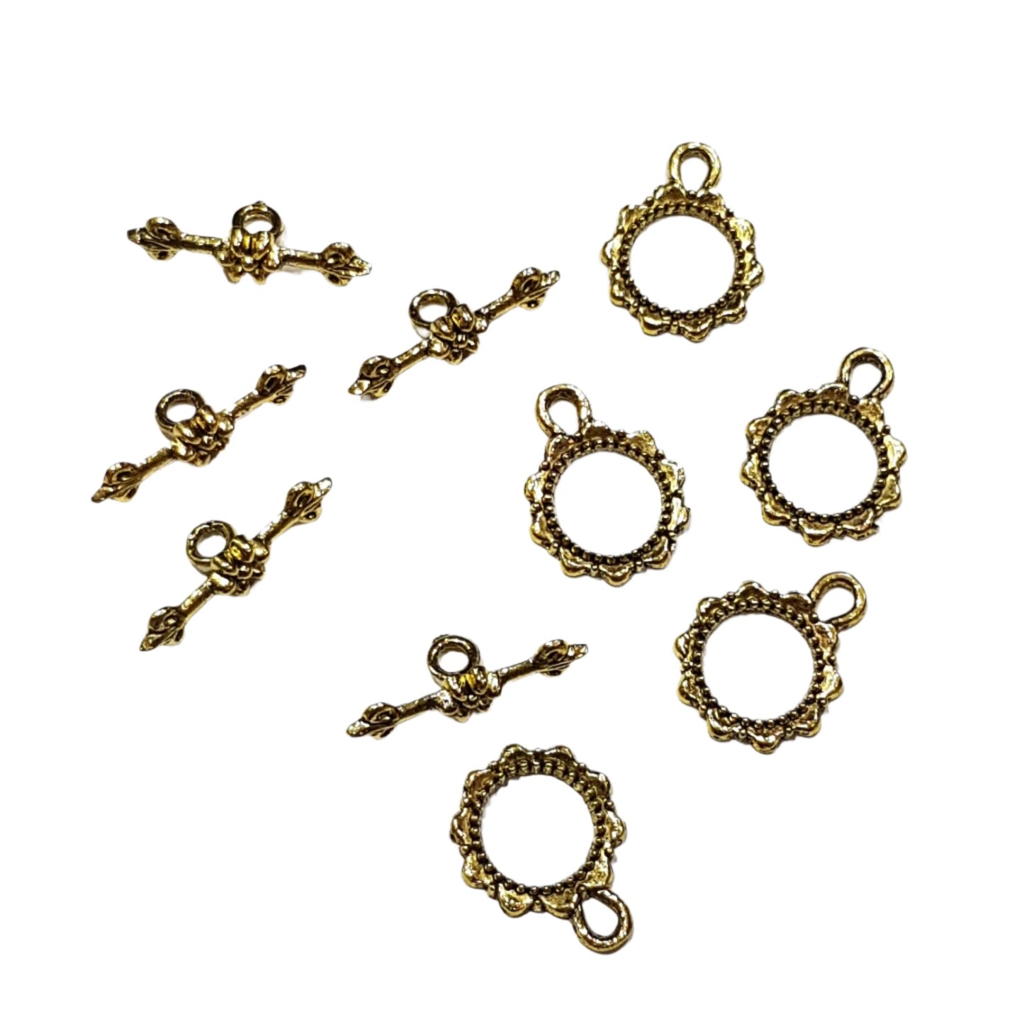5 Sets Flower Toggle Clasp Antique Gold