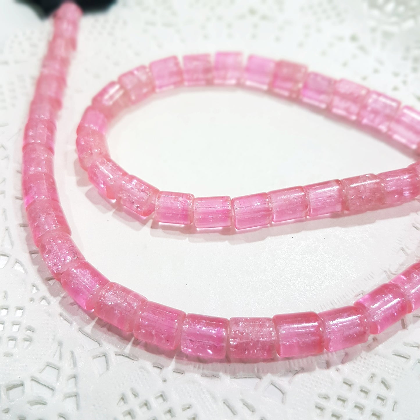 Pink Crackle Glass Bead Strand