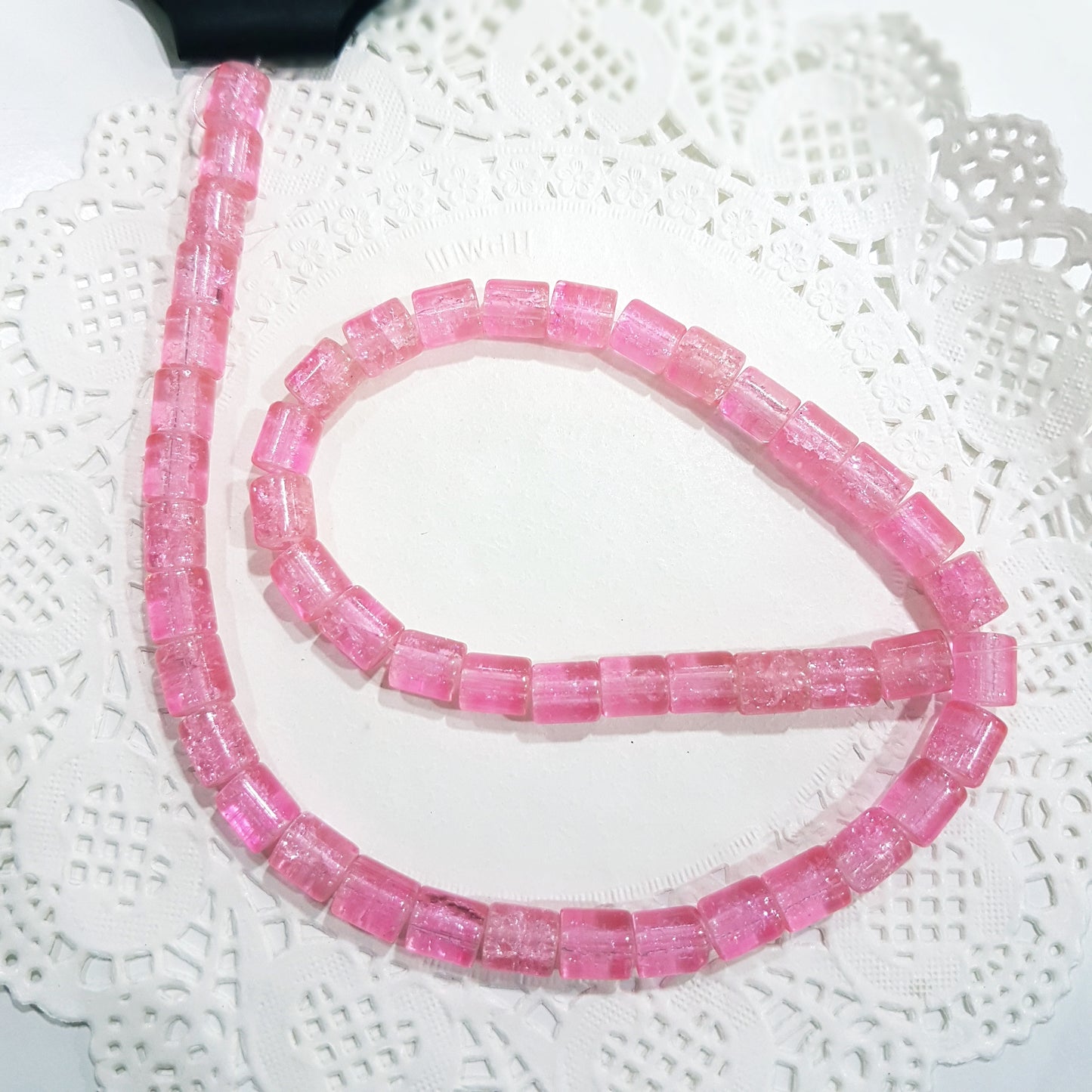 Pink Crackle Glass Bead Strand