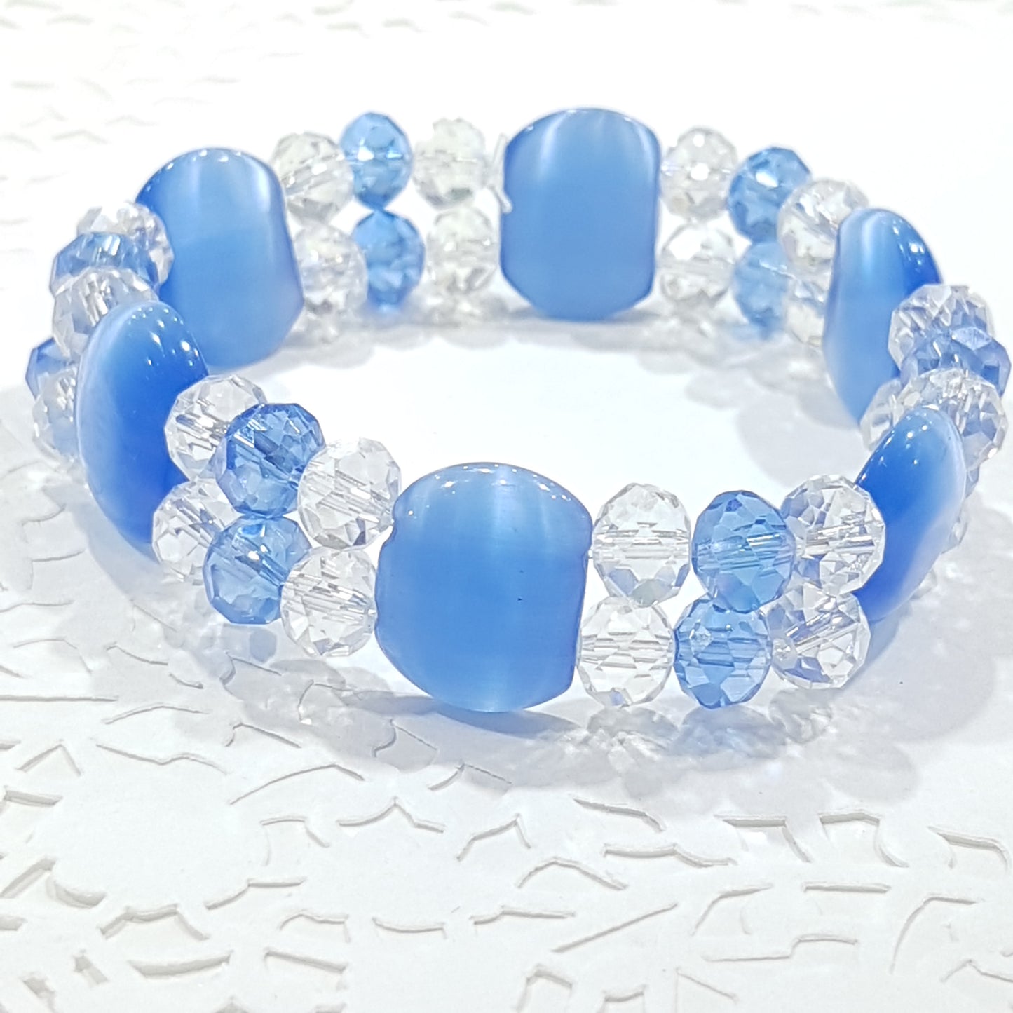 Blue Cats Eye Crystal Beaded Bracelet