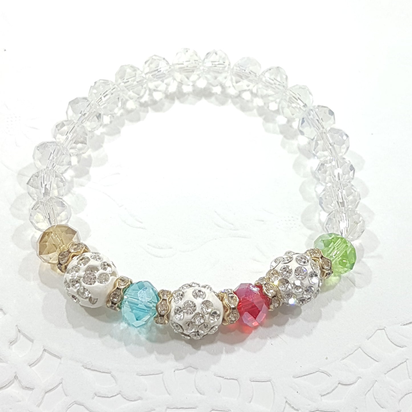 Rainbow Crystal Stretch Beaded Bracelet