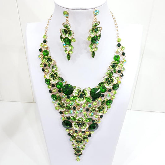 Large Green Statement Necklace Earring Set