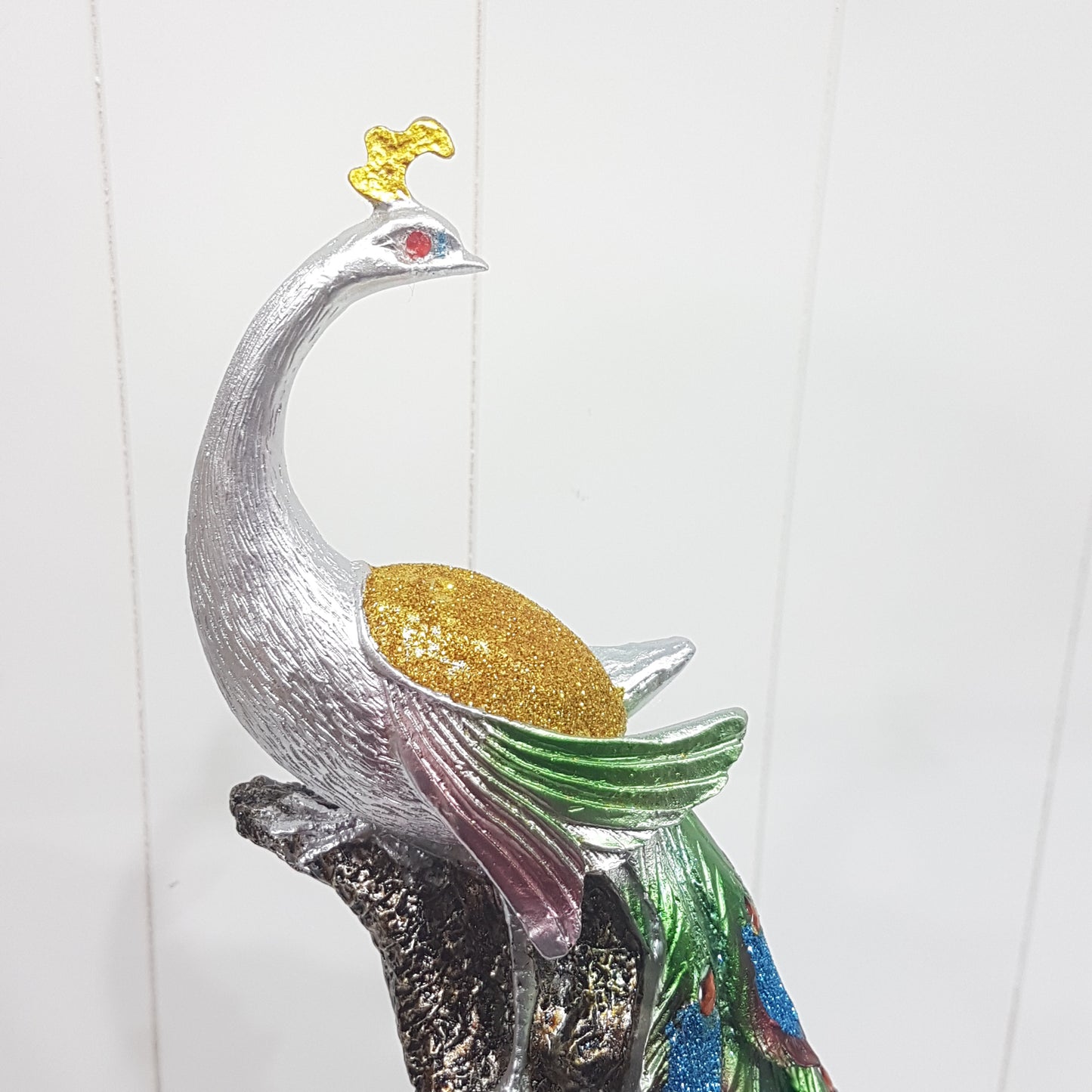 Silver Colourful Peacock Statue