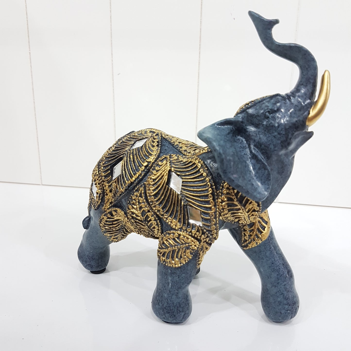 Resin Elephant with Peacock Feathers