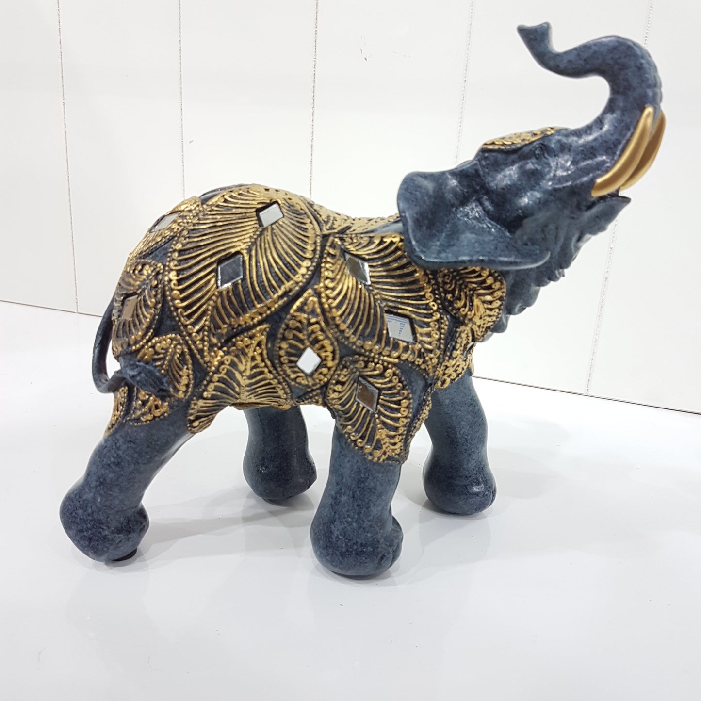 Resin Elephant with Peacock Feathers