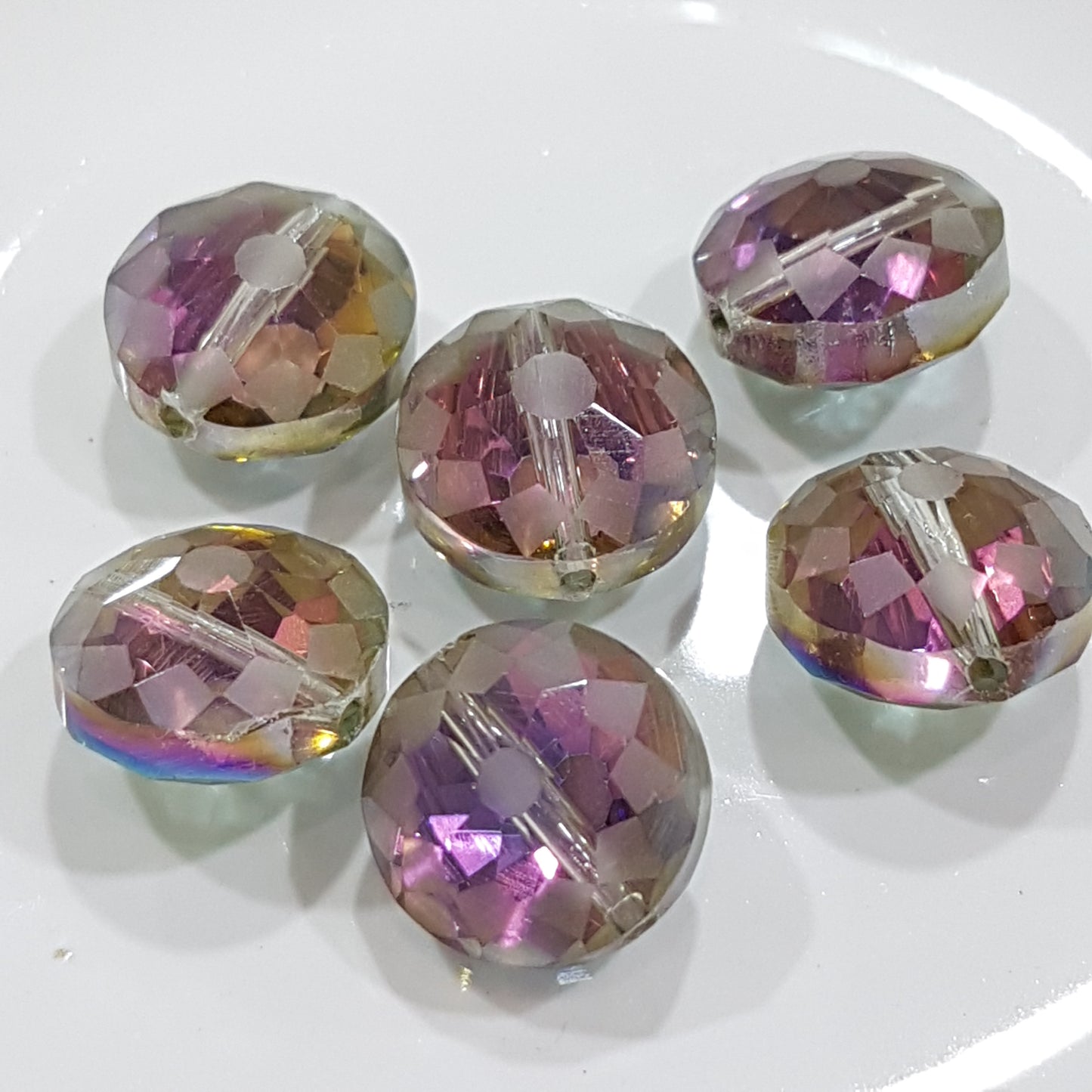 6pc Round Etched Crystal Glass Beads