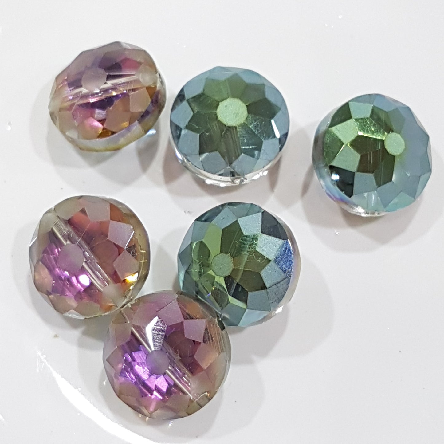 6pc Round Etched Crystal Glass Beads