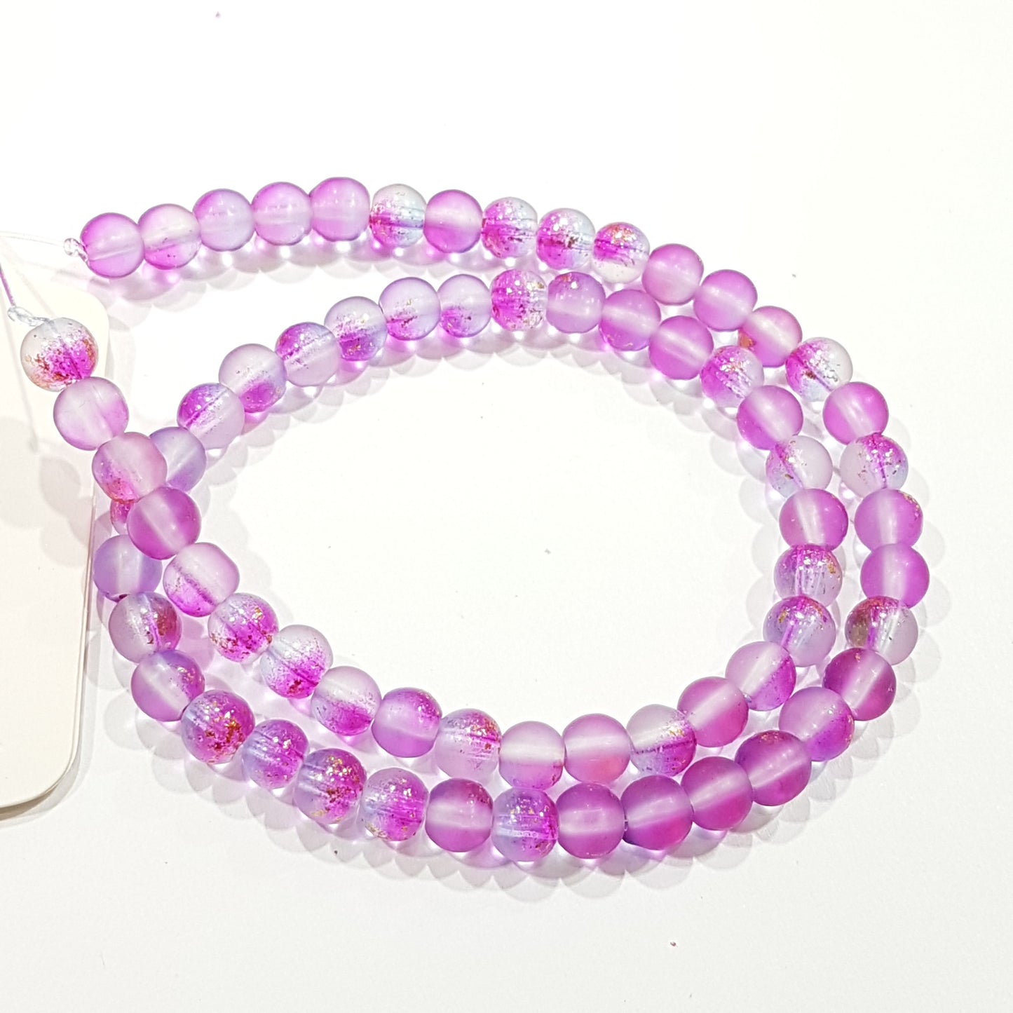 6mm Purple Frosted Glitter Glass Beads