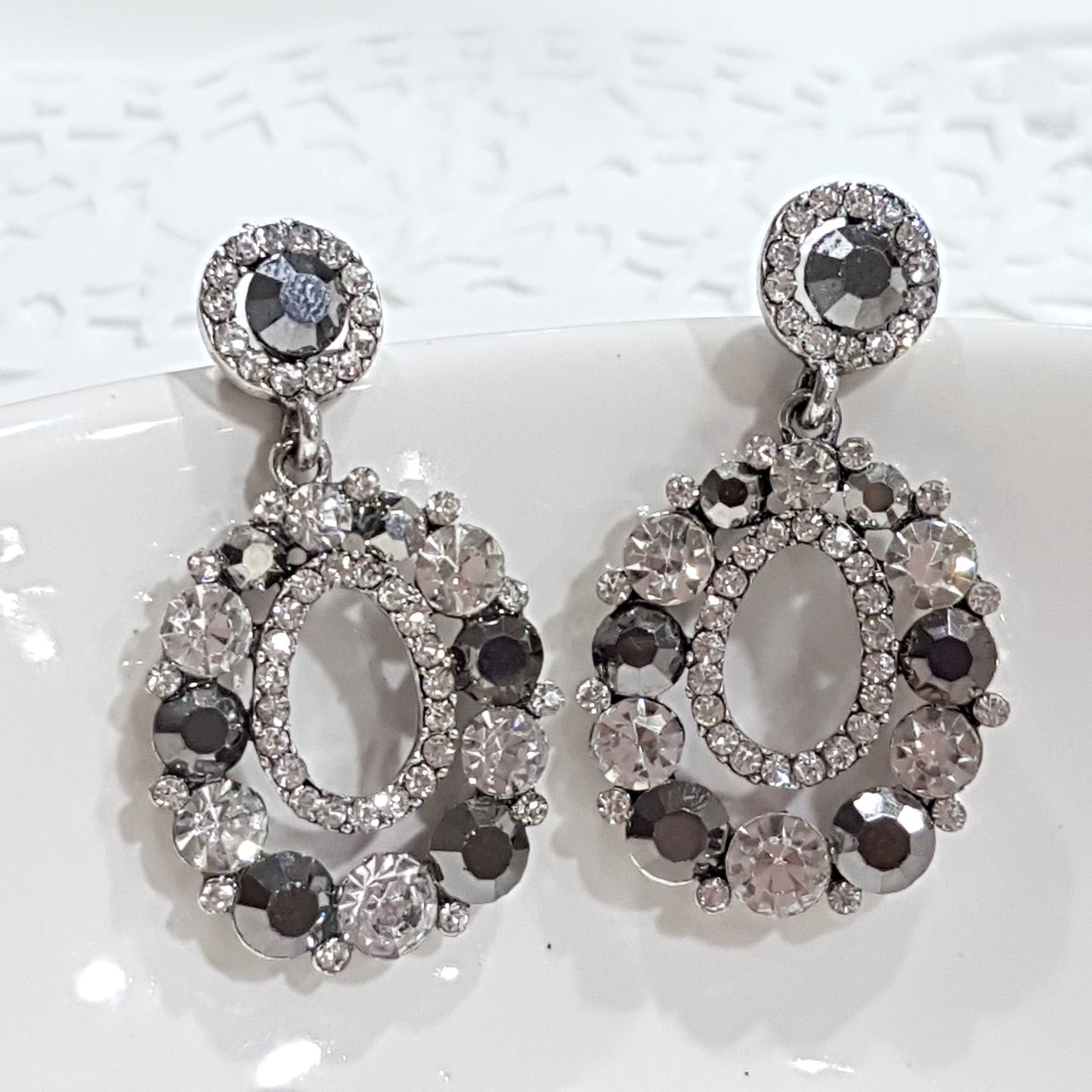 Grey Diamante Rhinestone Earrings