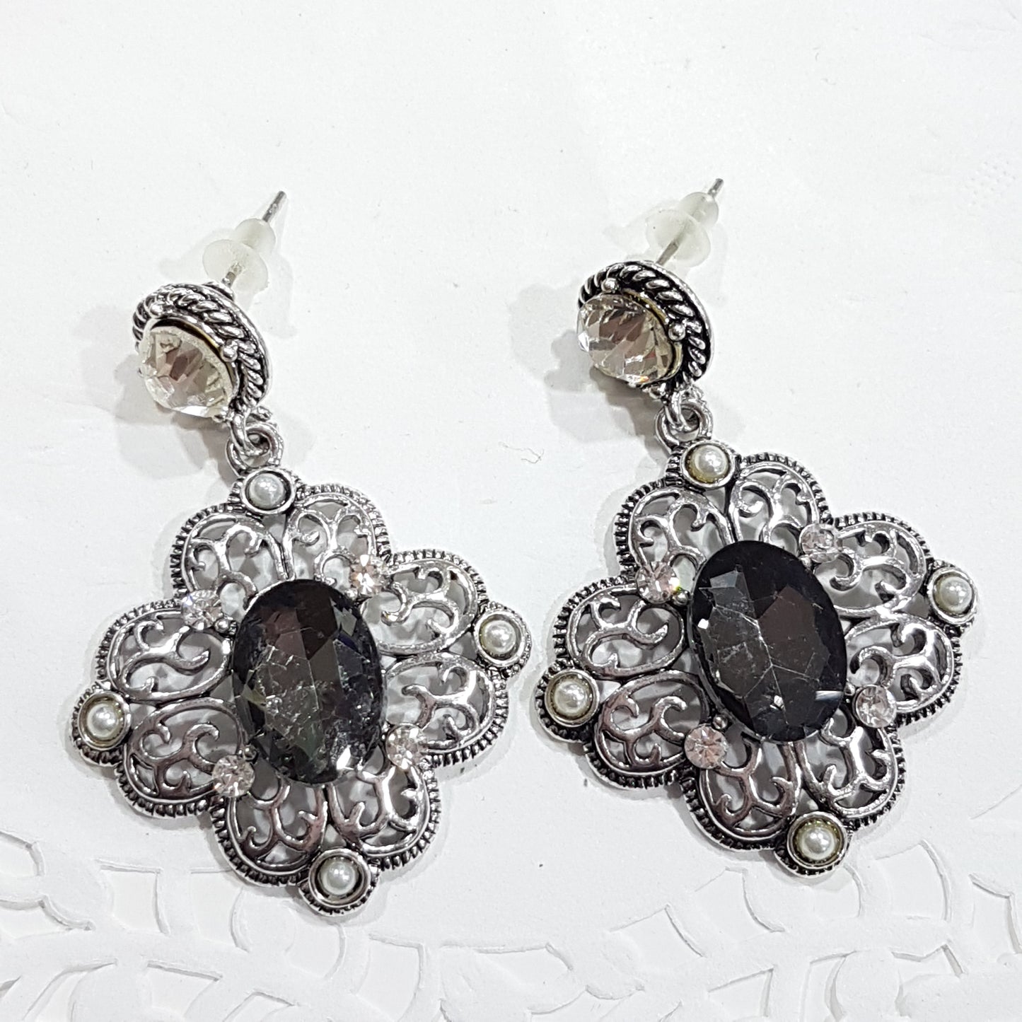 Grey Rhinestone Earrings