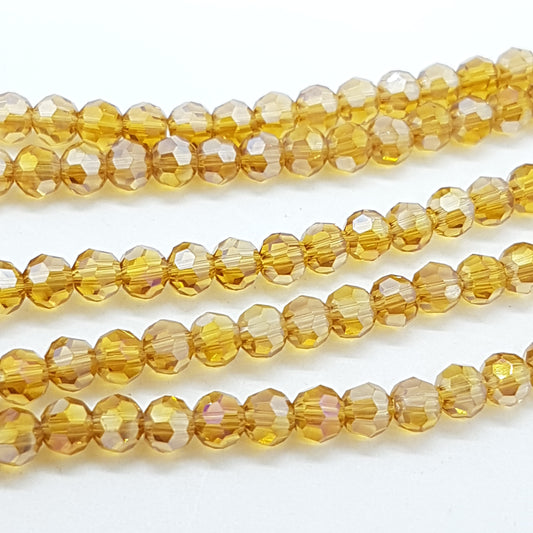 Golden Amber Faceted Round Crystal Beads