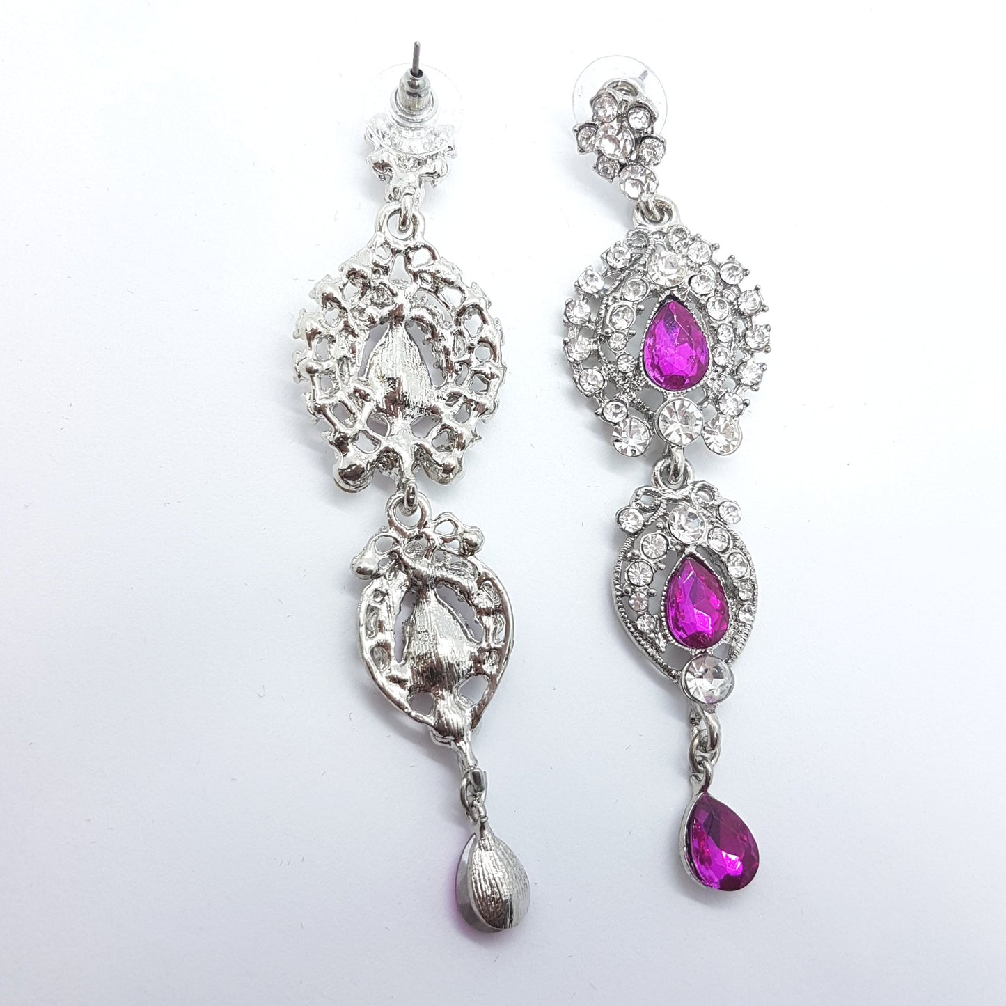 Long Fuchsia Rhinestone Earrings