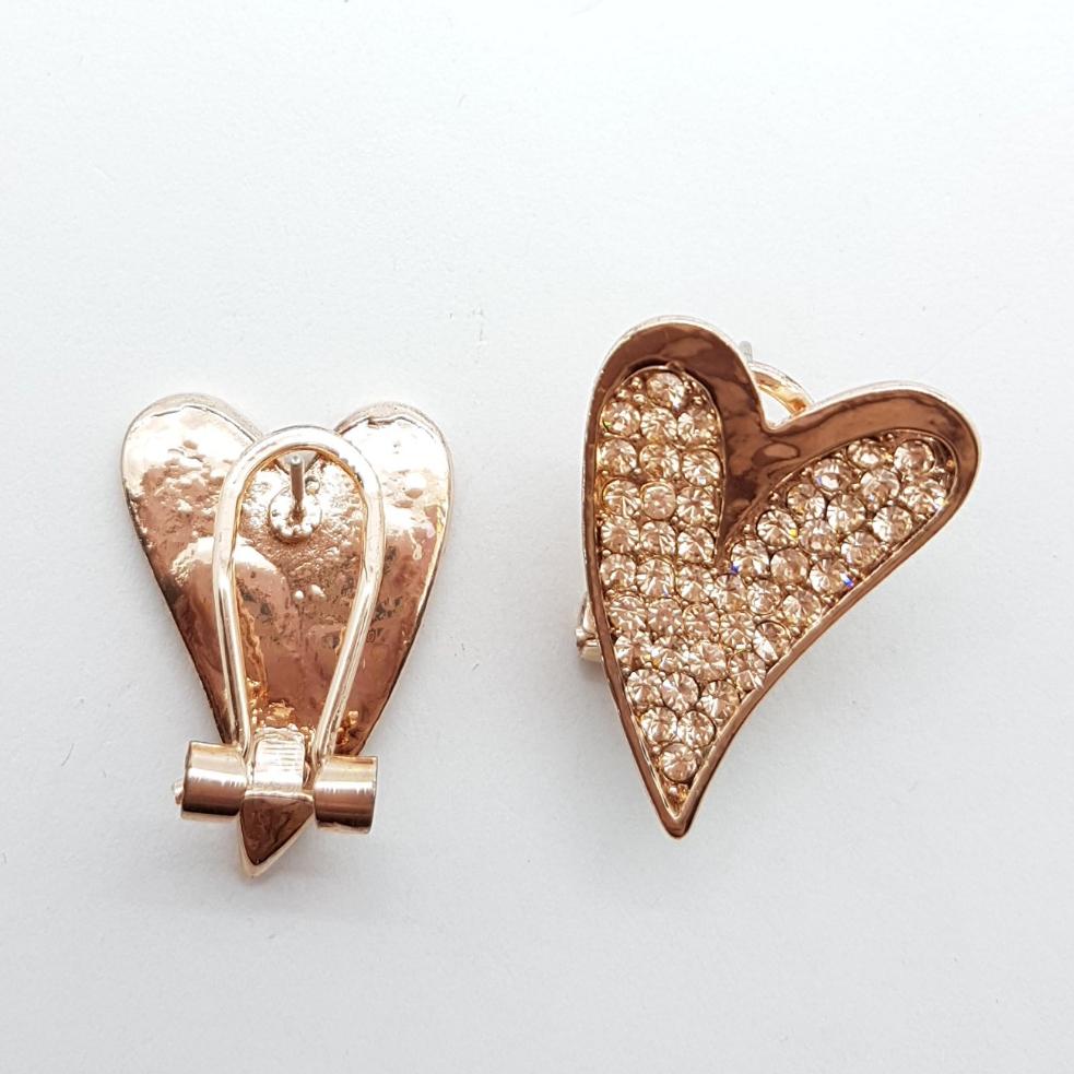 Rose Gold Rhinestone Heart Earrings