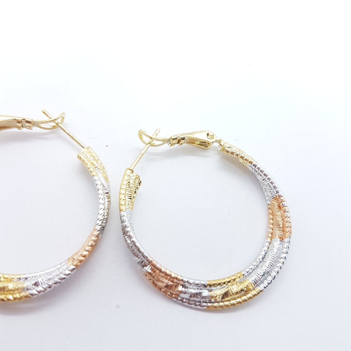 Tri Colour Twisted Hoop Earrings