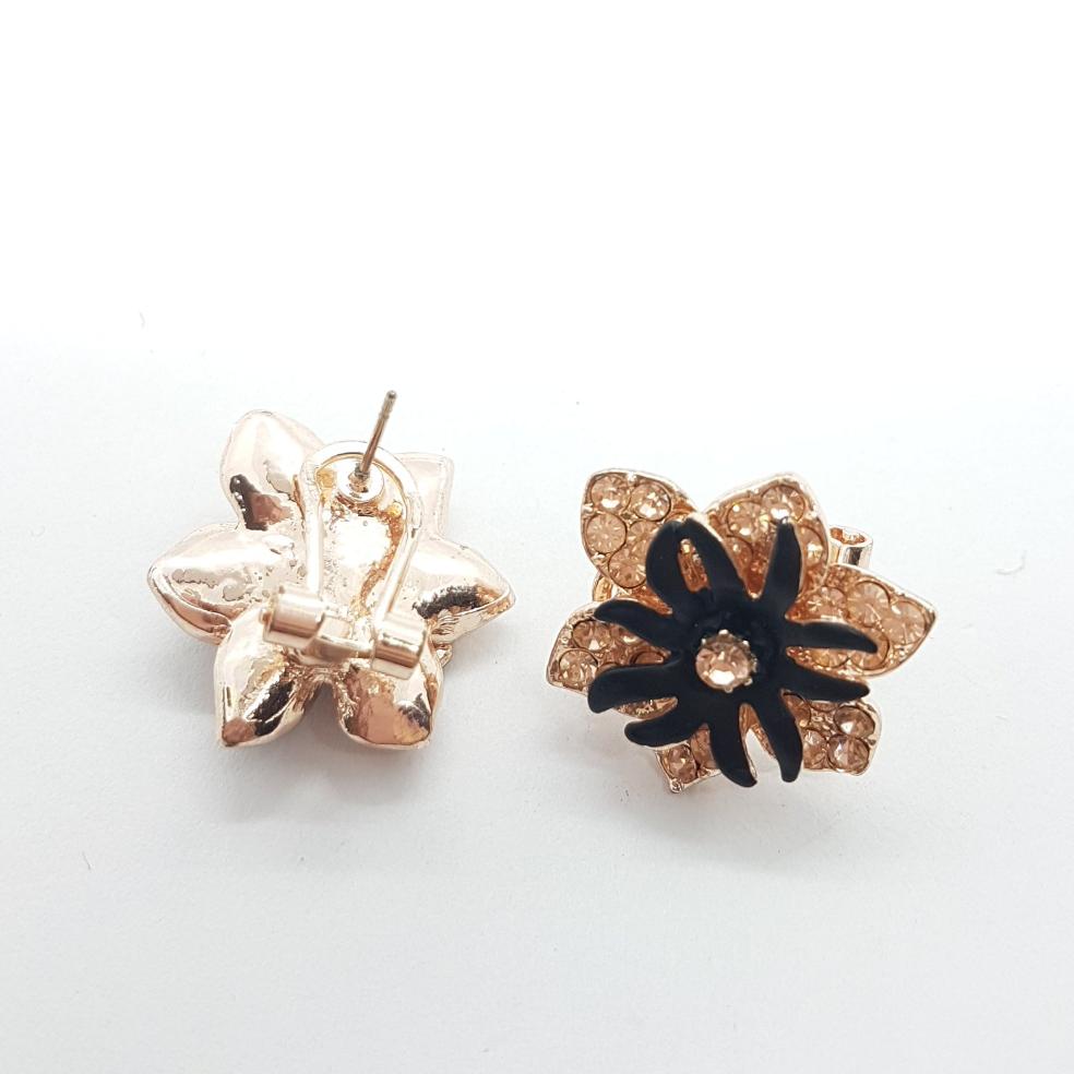 Rose Gold and Black Flower Earrings