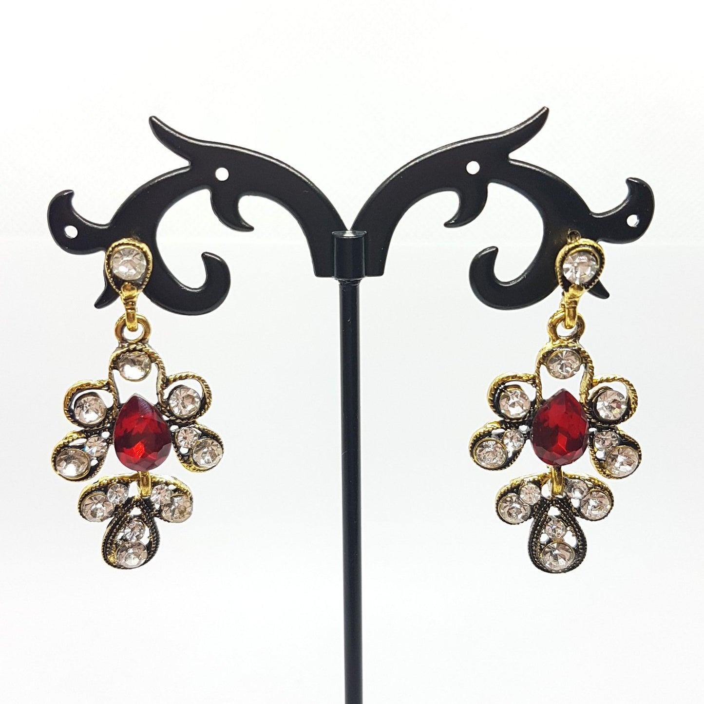 Antique Style Red Rhinestone Earrings