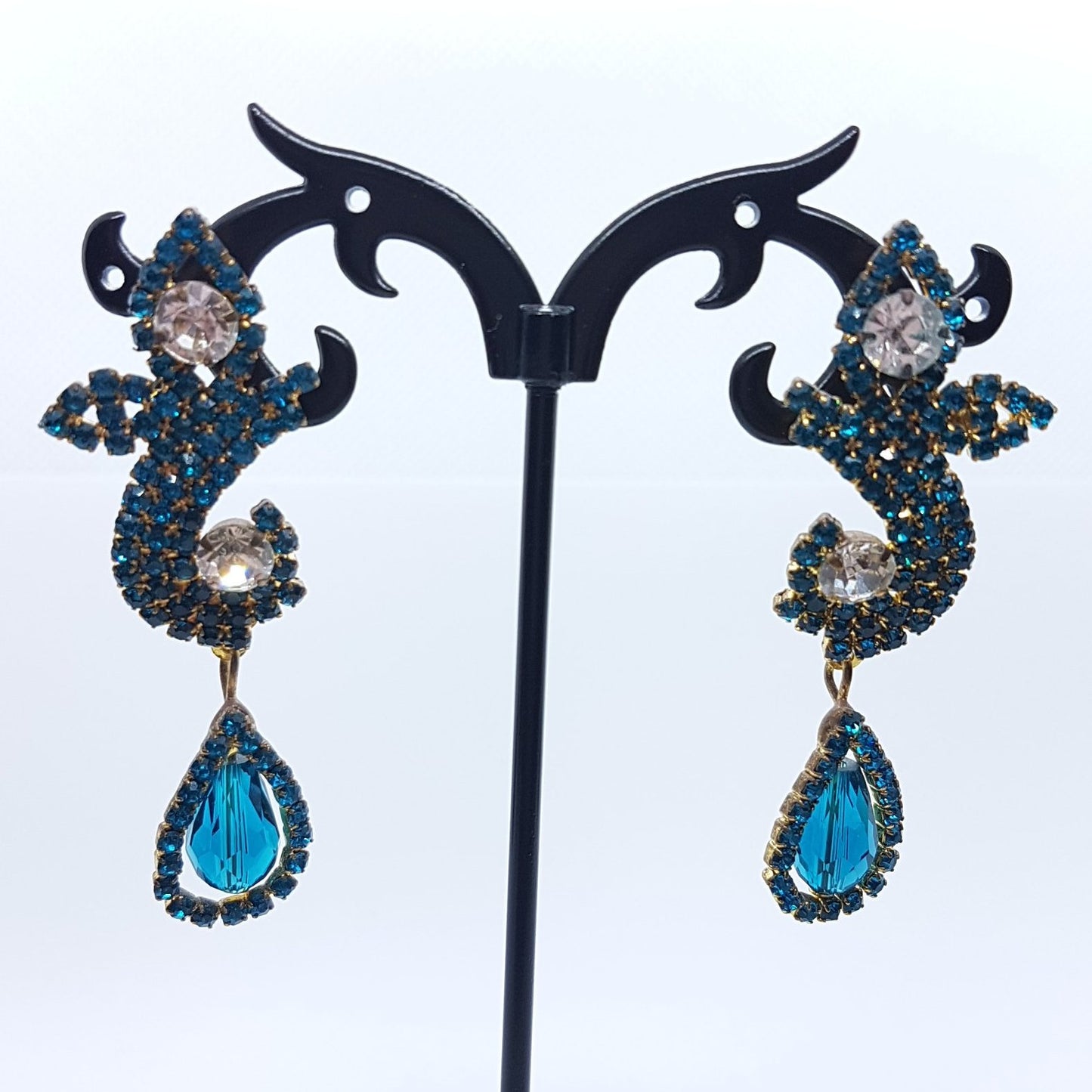 Blue Rhinestone Earrings
