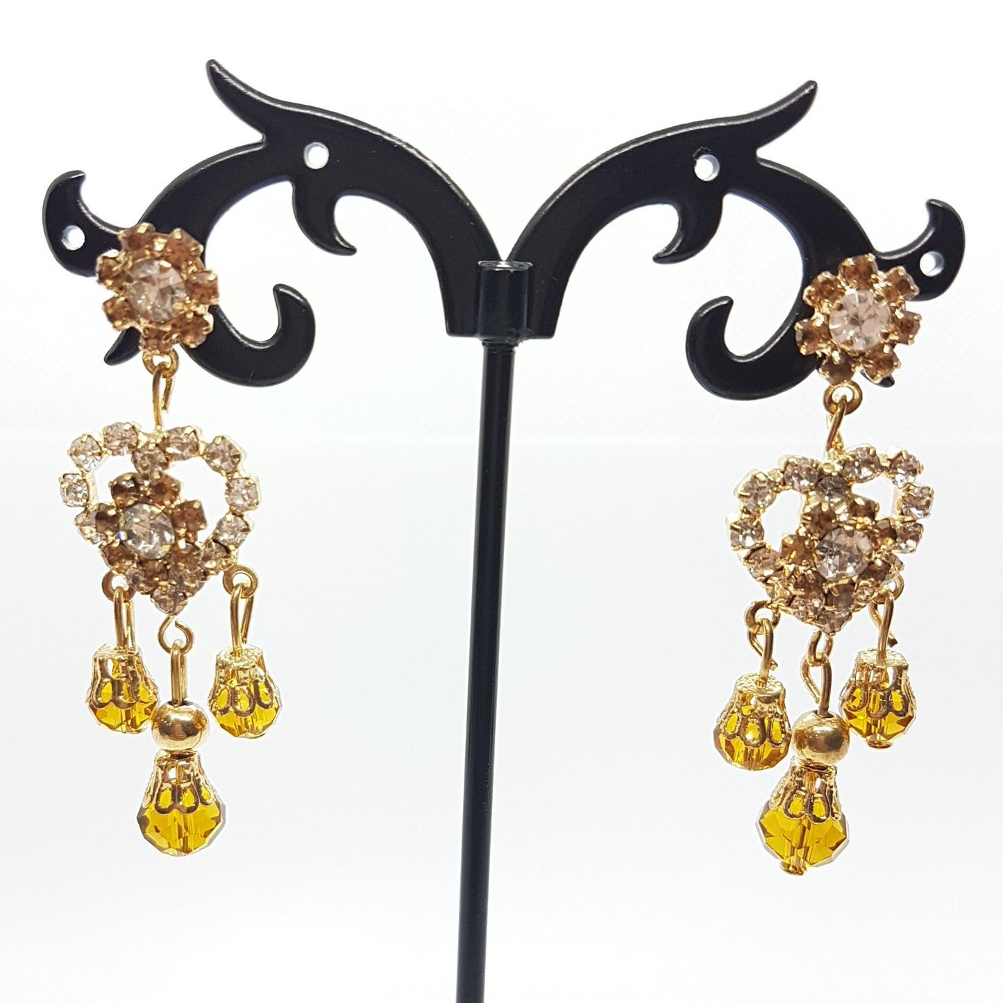 Golden Rhinestone Heart Earrings