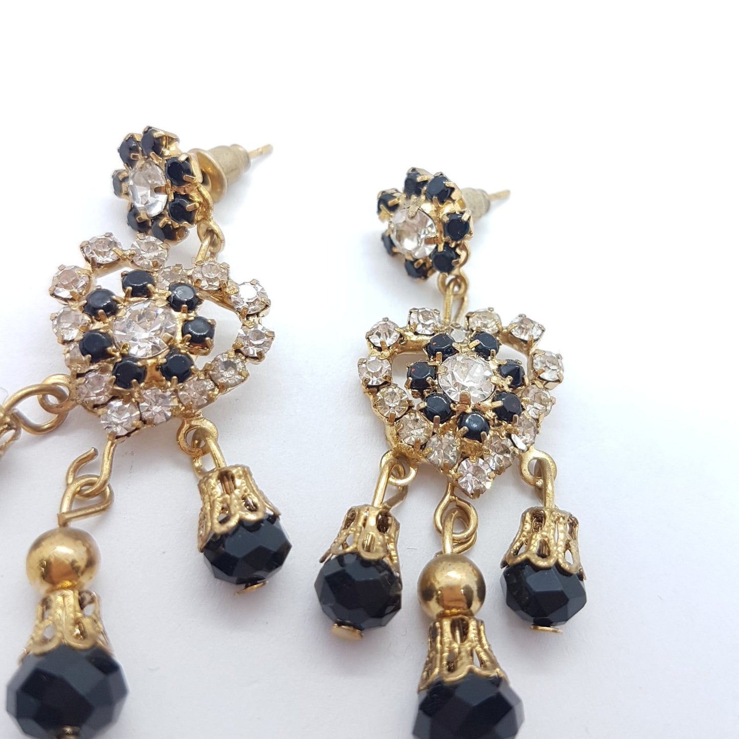 Black Rhinestone Heart Earrings