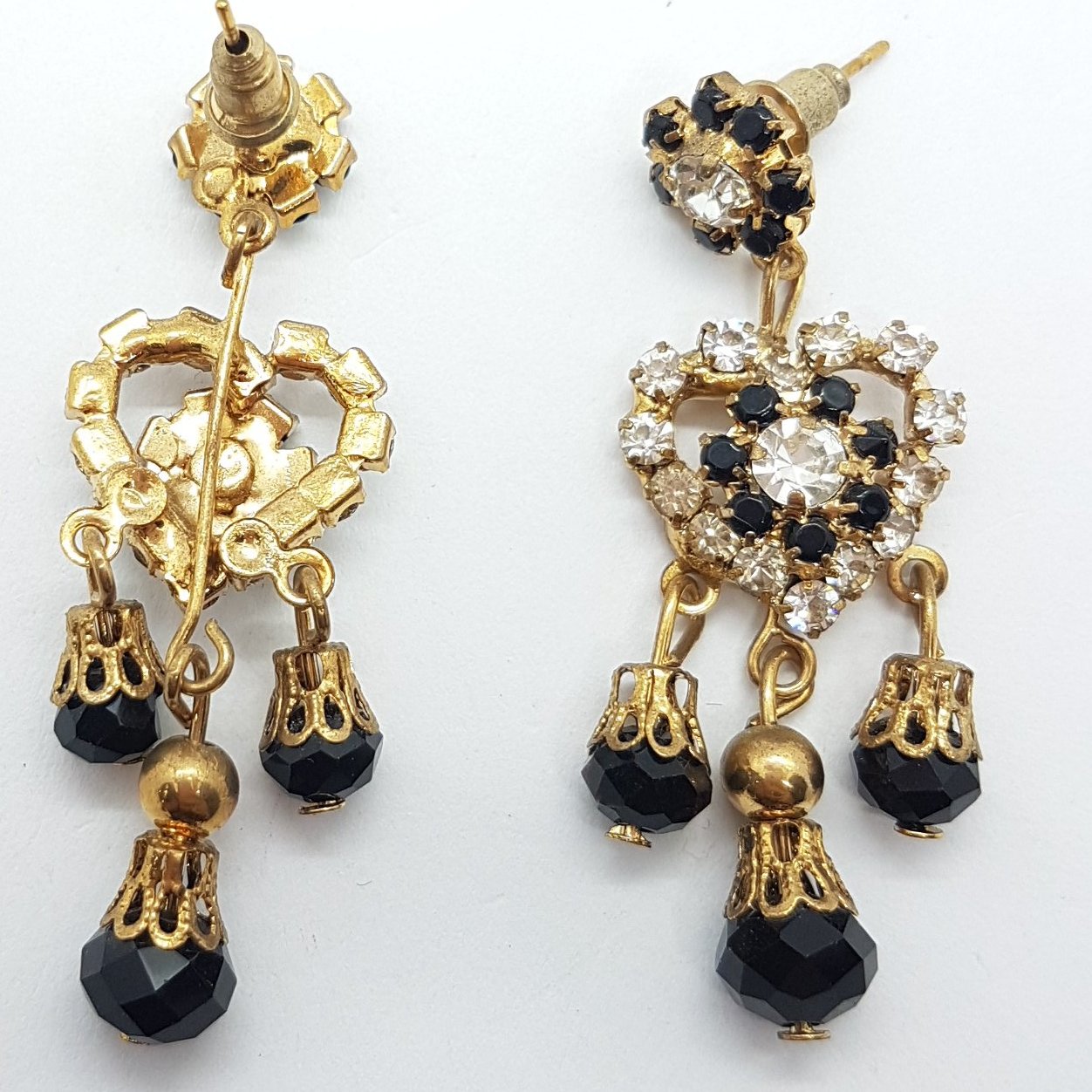 Black Rhinestone Heart Earrings