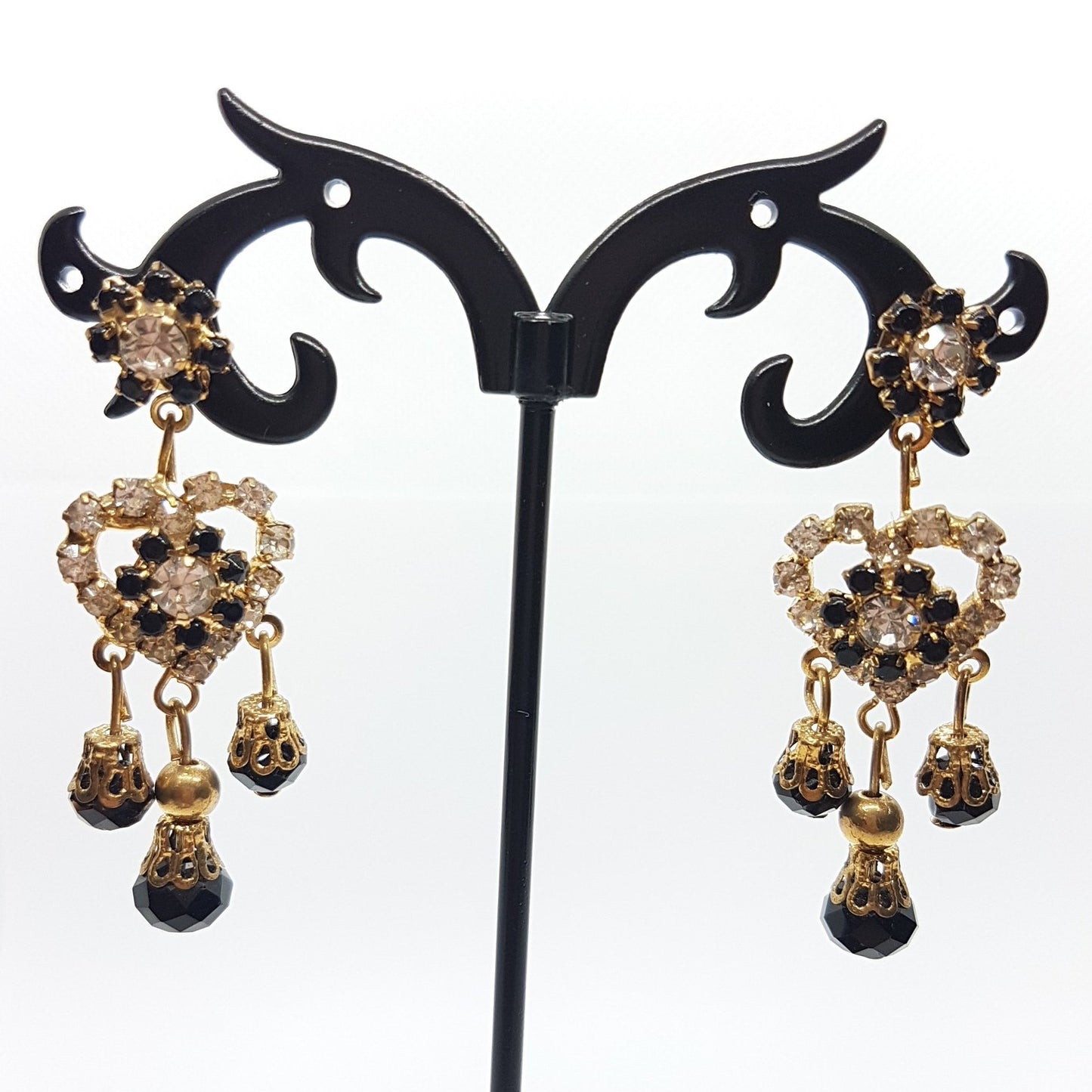 Black Rhinestone Heart Earrings