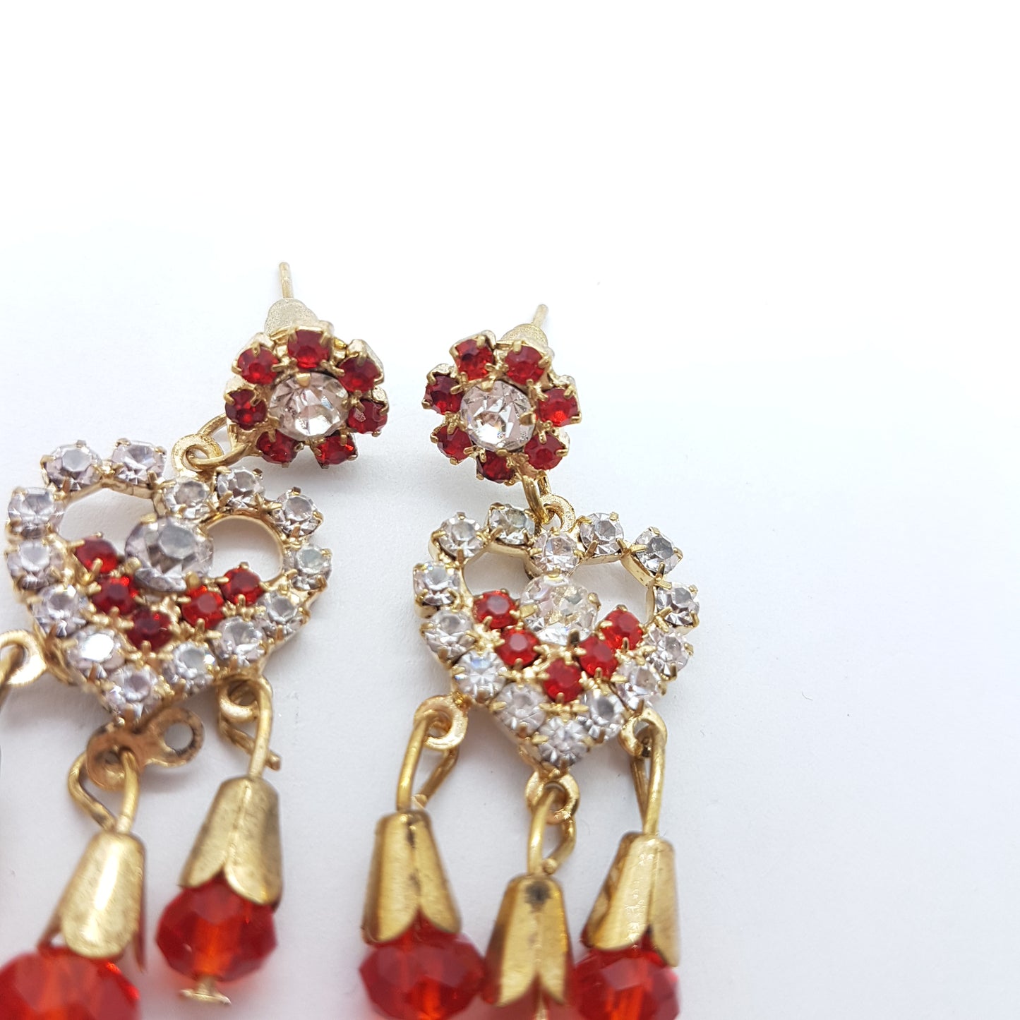 Red Rhinestone Heart Earrings