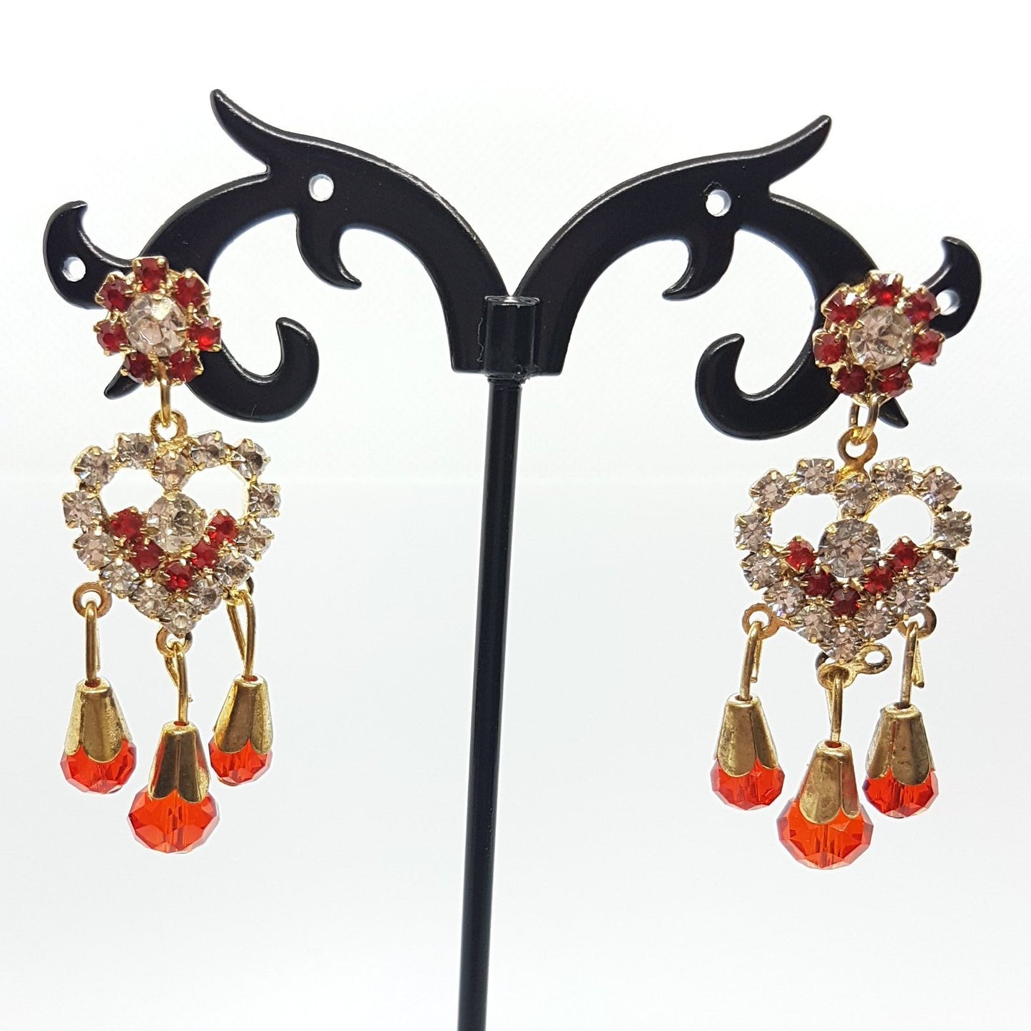 Red Rhinestone Heart Earrings