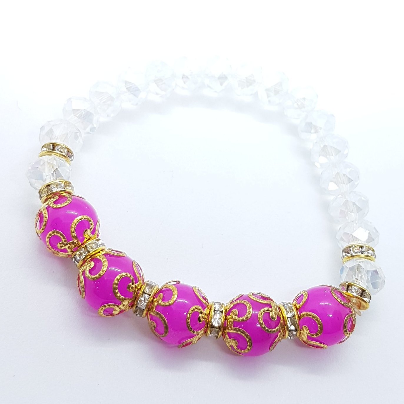 Hot Pink Beaded Stretch Bracelet