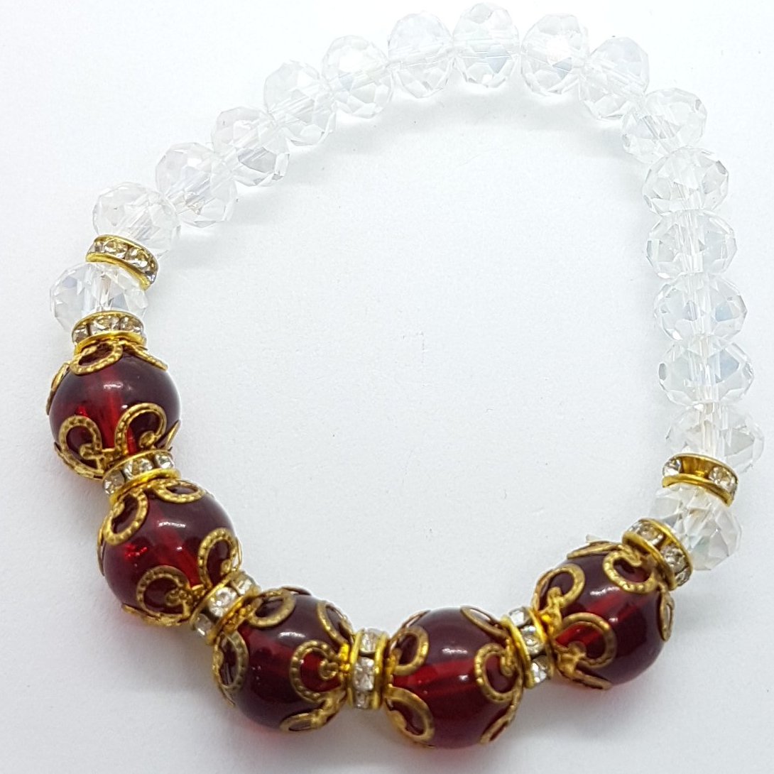 Wine Red Stretch Beaded Bracelet