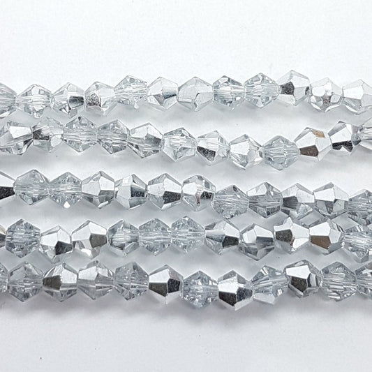 4mm Metallic Silver Crystal Glass Bicones