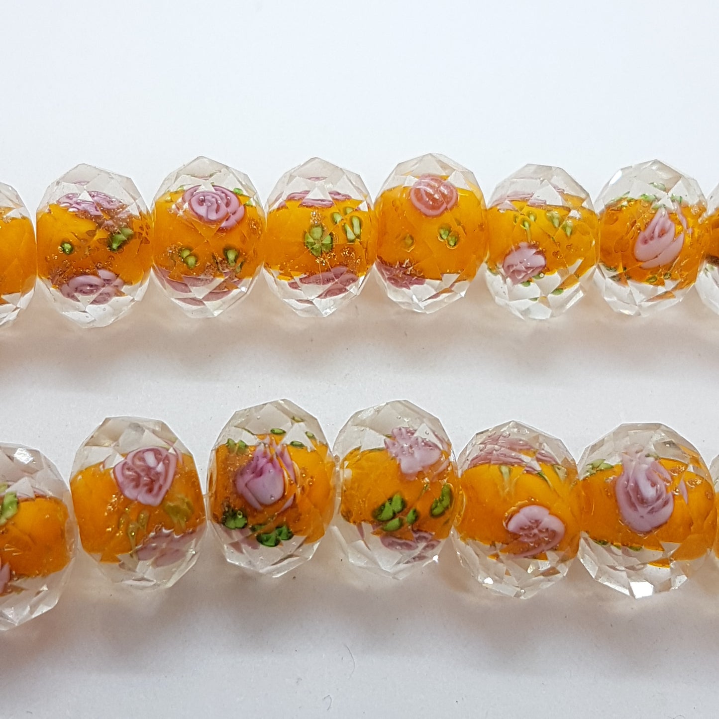 10pc Rose Faceted Rondelle Orange Glass Bead