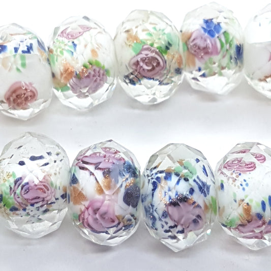 10pc Rose Faceted Rondelle Glass Bead