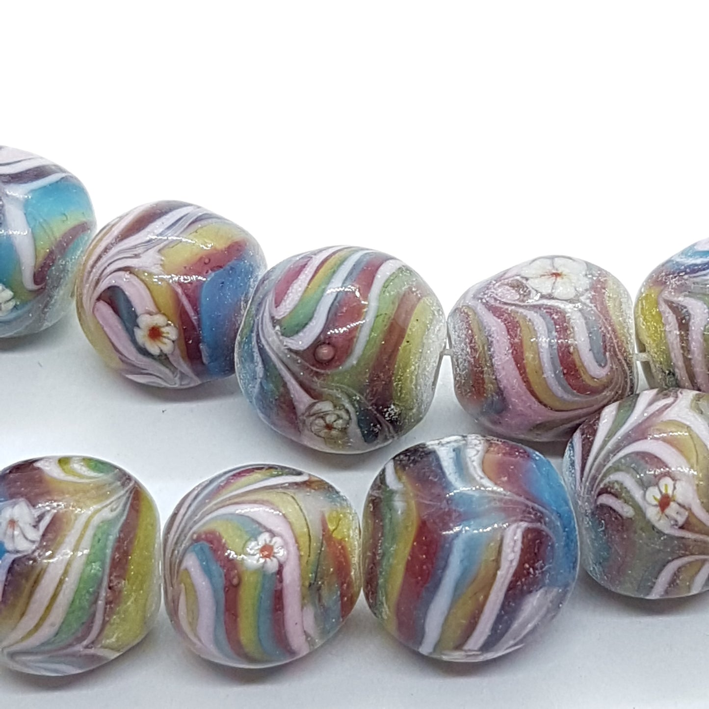 10pc Rainbow Swirl Round Lampwork Bead