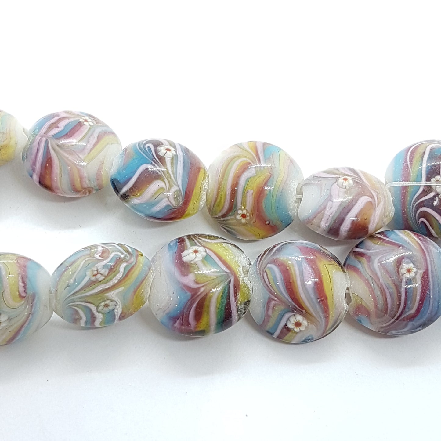 10pc Rainbow Swirl Lentil Lampwork Bead