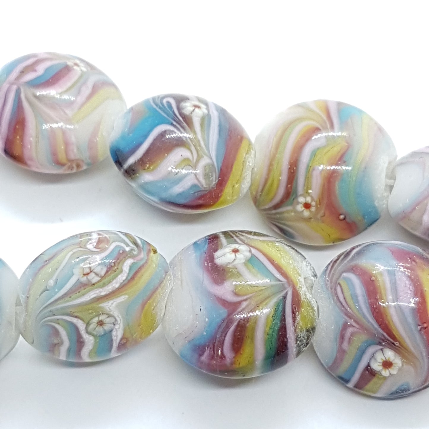 10pc Rainbow Swirl Lentil Lampwork Bead