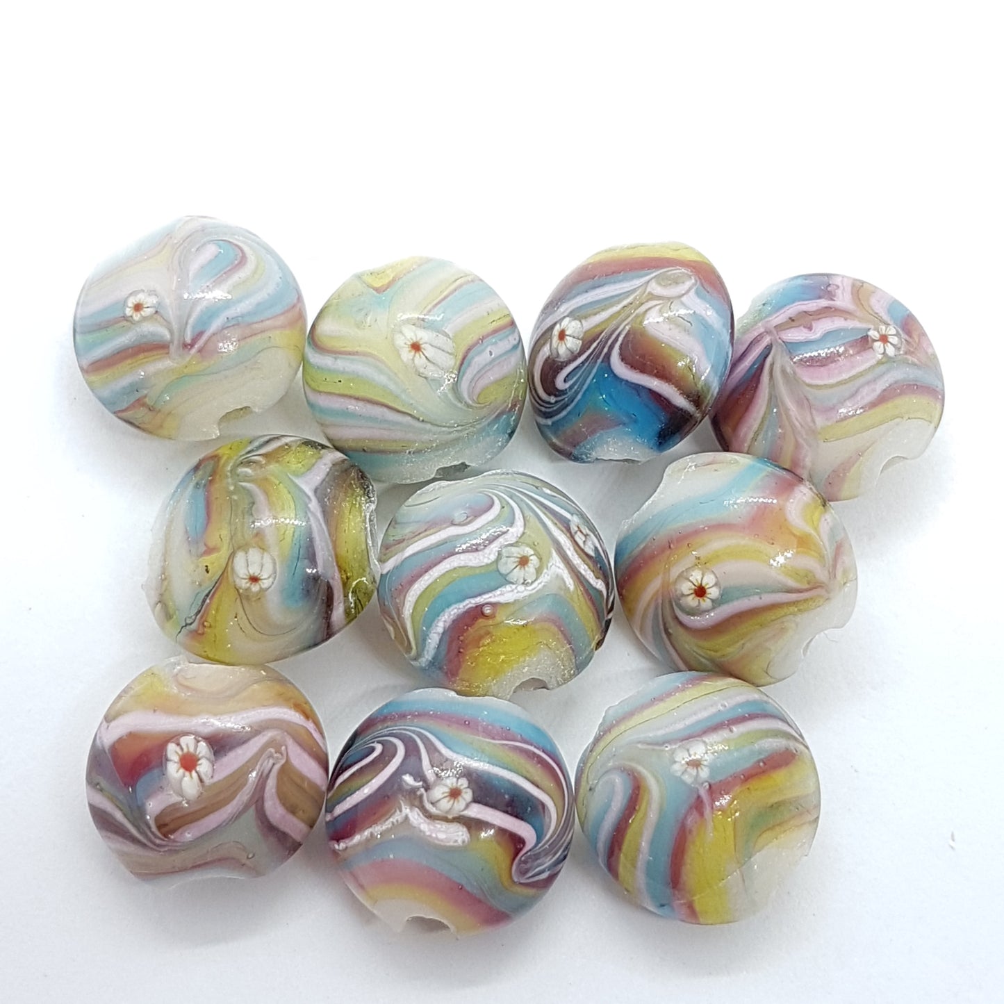 10pc Rainbow Swirl Lentil Lampwork Bead