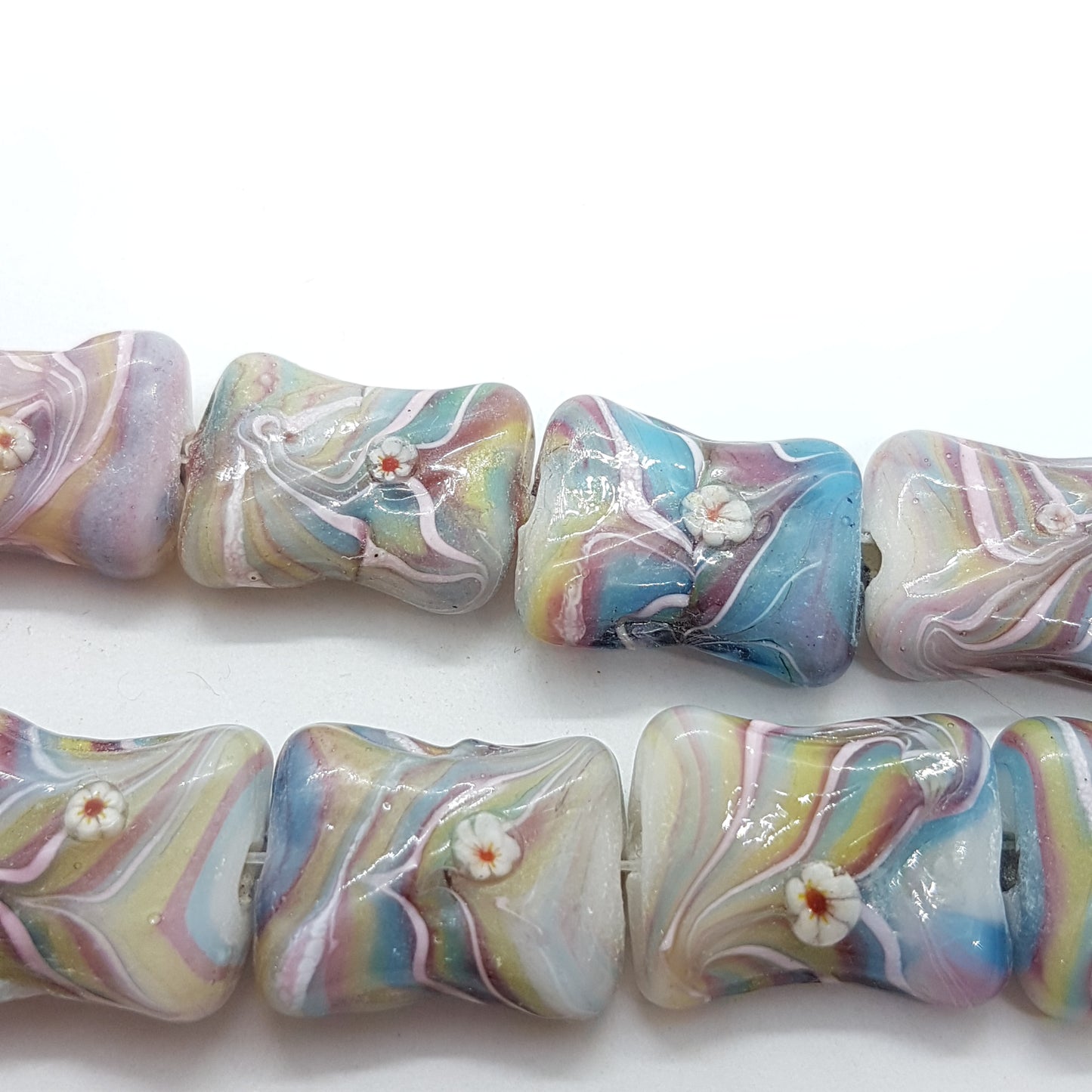 10pc Rainbow Swirl Funky Lampwork Bead