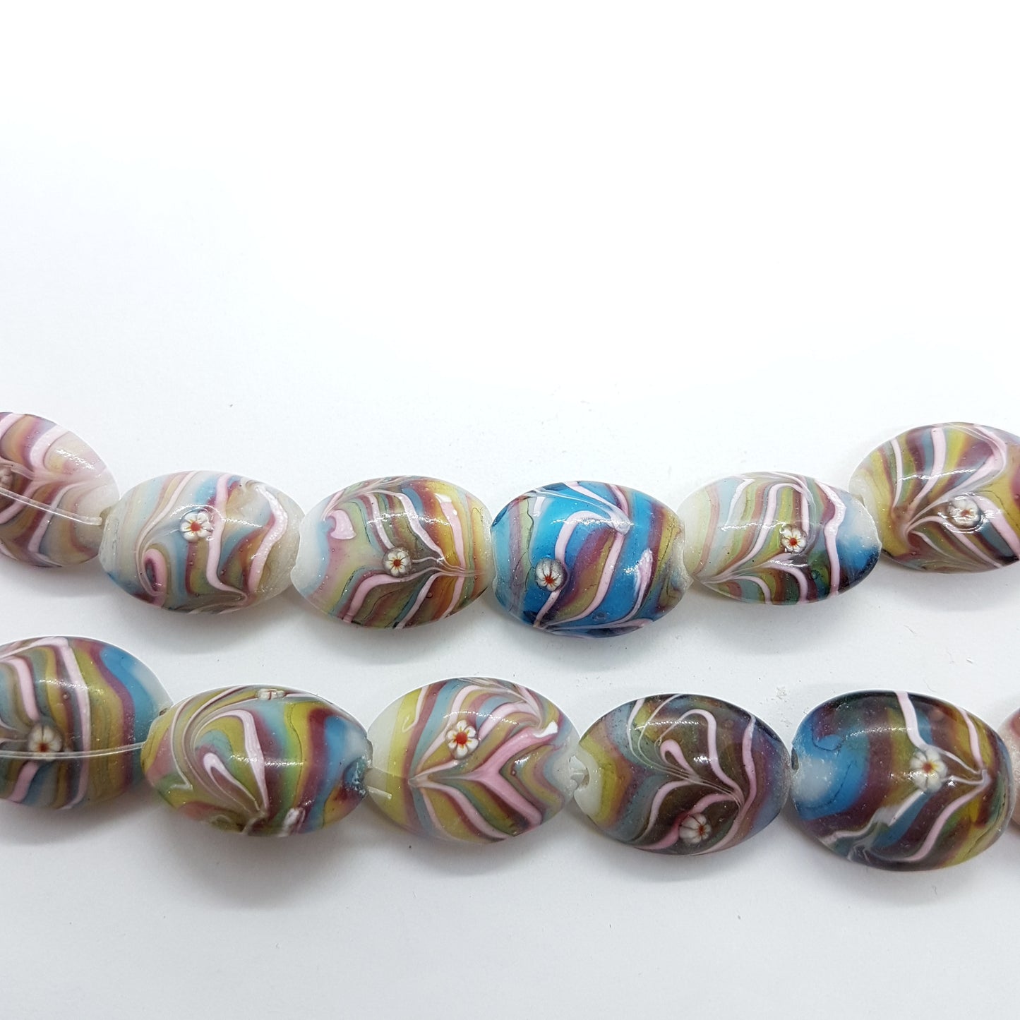 10pc Rainbow Swirl Oval Lampwork Bead