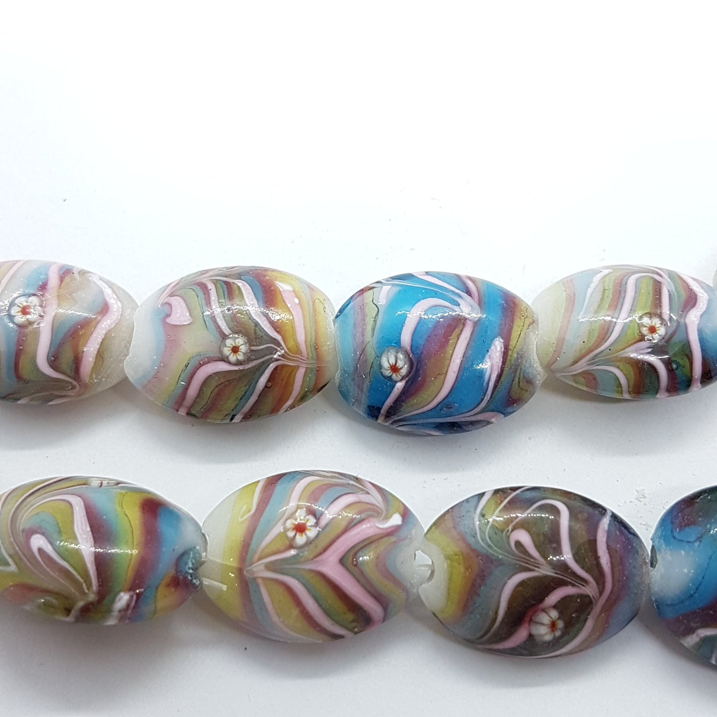 10pc Rainbow Swirl Oval Lampwork Bead