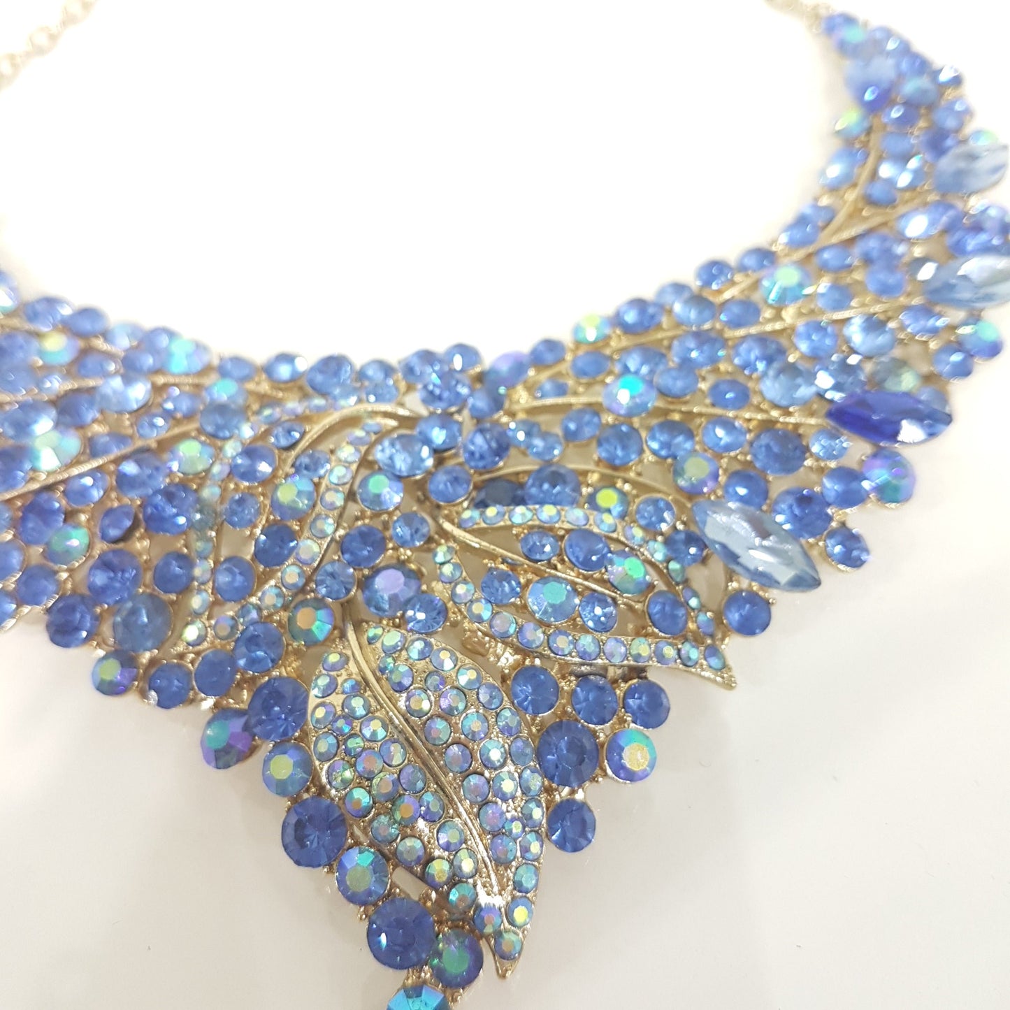 Statement Blue Rhinestone Necklace Set