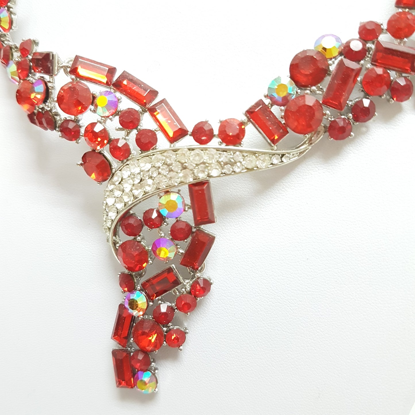 Red and Silver Rhinestone Necklace Set