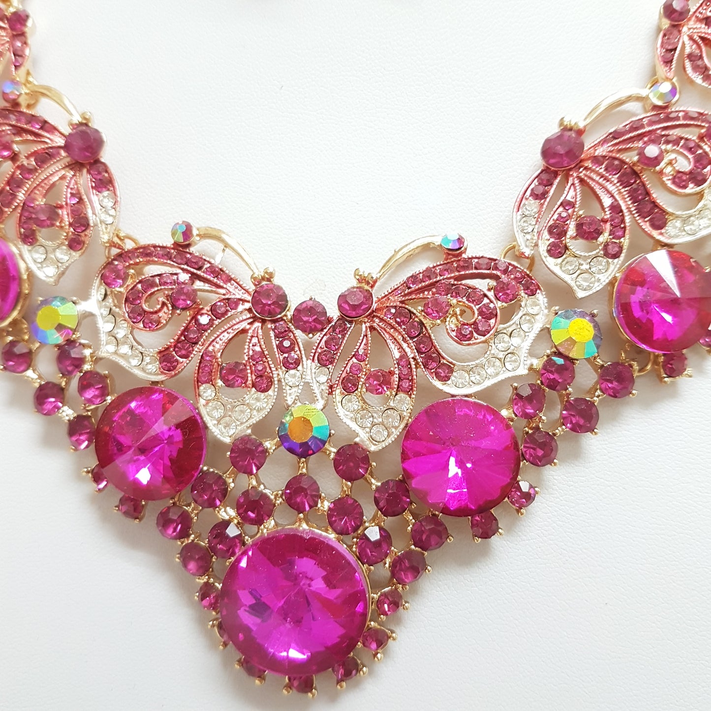 Fuchsia Butterfly Rhinestone Necklace Set