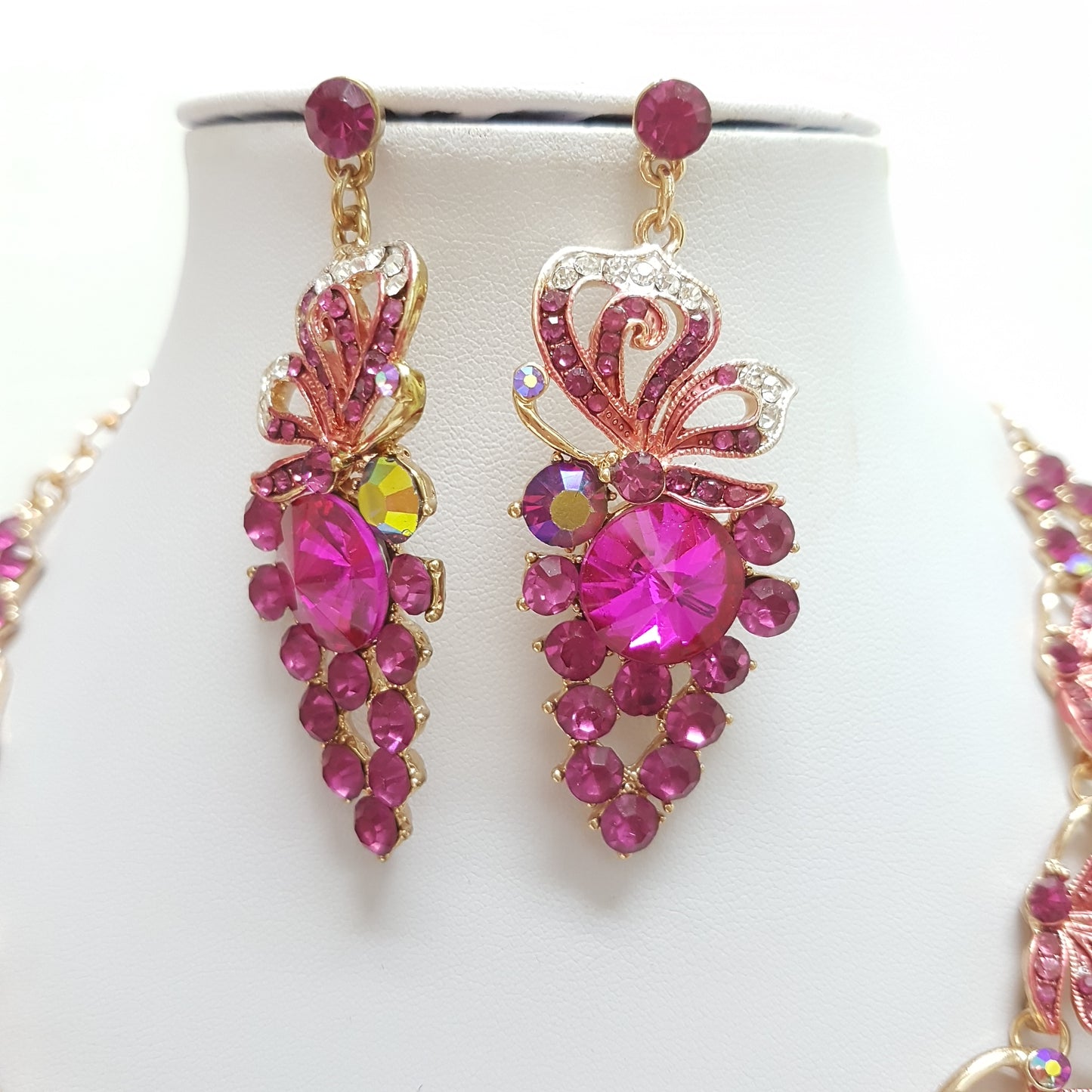 Fuchsia Butterfly Rhinestone Necklace Set