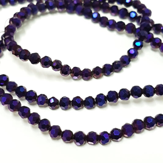 Purple Electroplated Round Crystal Beads