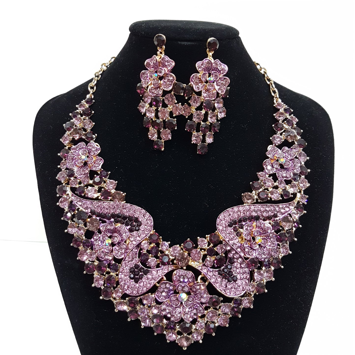 Purple Rhinestone Necklace Set