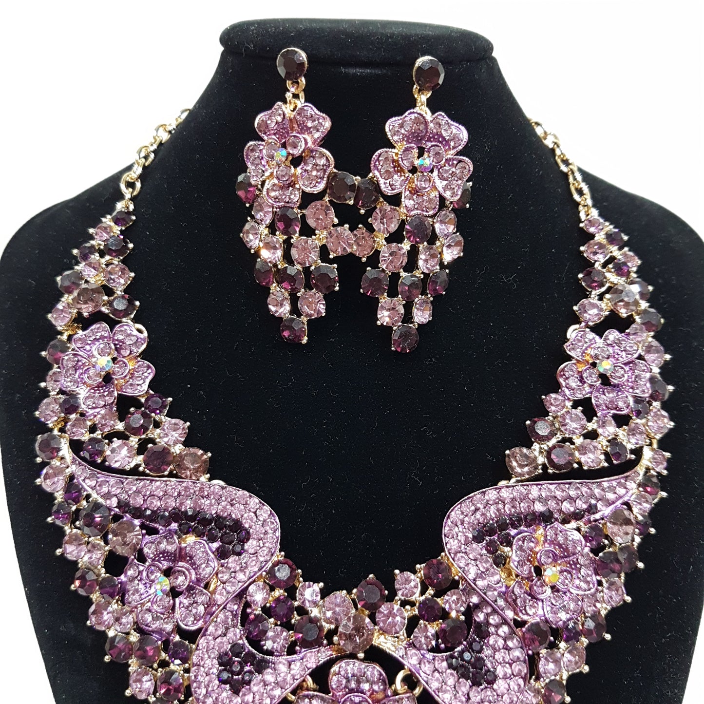 Purple Rhinestone Necklace Set
